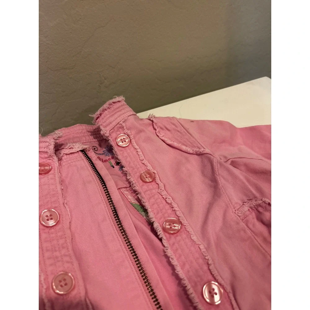 The‎ Childrens Place Girls Pink Denim Jacket Frayed Trim Y2K Style Kids Size 12M